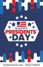 Happy Presidents Day in United States. Federal holiday in America. Celebrated in February. Patriotic american elements. Poster, banner and background. Vector illustration