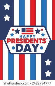 Happy Presidents Day in United States. Federal holiday in America. Celebrated in February. Patriotic american elements. Poster, banner and background. Vector illustration