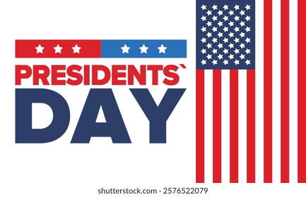 Happy Presidents Day in United States. Federal holiday in America. Celebrated in February. Patriotic american elements. Poster, banner and background. Vector illustration