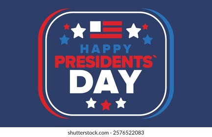 Happy Presidents Day in United States. Federal holiday in America. Celebrated in February. Patriotic american elements. Poster, banner and background. Vector illustration