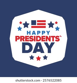 Happy Presidents Day in United States. Federal holiday in America. Celebrated in February. Patriotic american elements. Poster, banner and background. Vector illustration