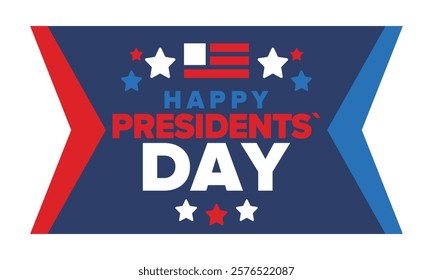 Happy Presidents Day in United States. Federal holiday in America. Celebrated in February. Patriotic american elements. Poster, banner and background. Vector illustration