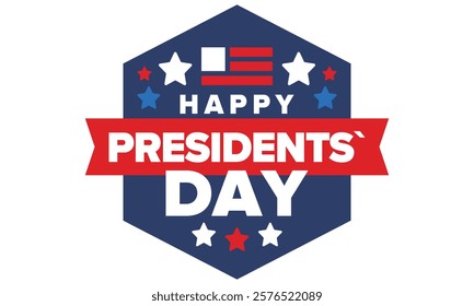 Happy Presidents Day in United States. Federal holiday in America. Celebrated in February. Patriotic american elements. Poster, banner and background. Vector illustration