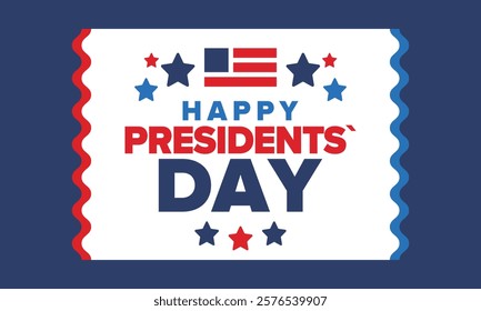 Happy Presidents Day in United States. Federal holiday in America. Celebrated in February. Patriotic american elements. Poster, banner and background. Vector illustration