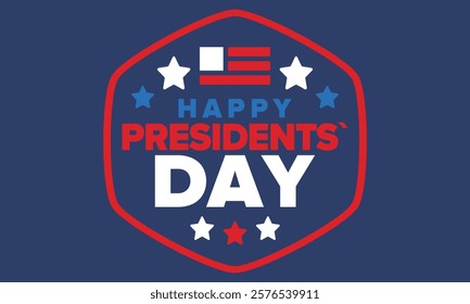 Happy Presidents Day in United States. Federal holiday in America. Celebrated in February. Patriotic american elements. Poster, banner and background. Vector illustration