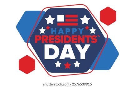 Happy Presidents Day in United States. Federal holiday in America. Celebrated in February. Patriotic american elements. Poster, banner and background. Vector illustration