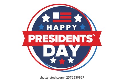 Happy Presidents Day in United States. Federal holiday in America. Celebrated in February. Patriotic american elements. Poster, banner and background. Vector illustration