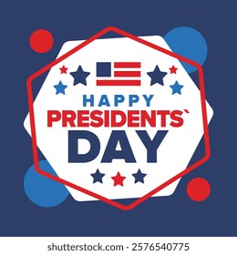 Happy Presidents Day in United States. Federal holiday in America. Celebrated in February. Patriotic american elements. Poster, banner and background. Vector illustration