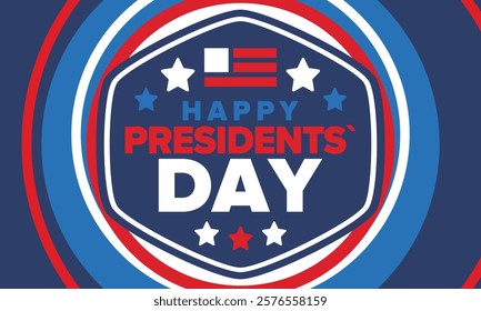 Happy Presidents Day in United States. Federal holiday in America. Celebrated in February. Patriotic american elements. Poster, banner and background. Vector illustration