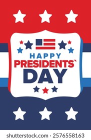 Happy Presidents Day in United States. Federal holiday in America. Celebrated in February. Patriotic american elements. Poster, banner and background. Vector illustration