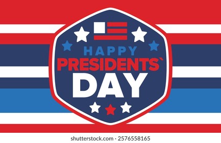 Happy Presidents Day in United States. Federal holiday in America. Celebrated in February. Patriotic american elements. Poster, banner and background. Vector illustration