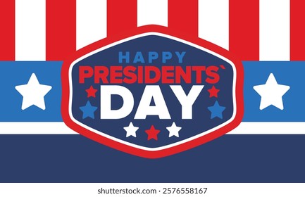 Happy Presidents Day in United States. Federal holiday in America. Celebrated in February. Patriotic american elements. Poster, banner and background. Vector illustration