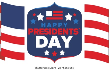 Happy Presidents Day in United States. Federal holiday in America. Celebrated in February. Patriotic american elements. Poster, banner and background. Vector illustration