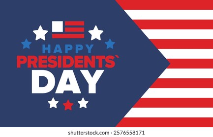 Happy Presidents Day in United States. Federal holiday in America. Celebrated in February. Patriotic american elements. Poster, banner and background. Vector illustration