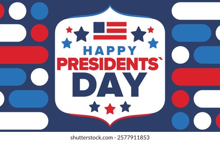 Happy Presidents Day in United States. Federal holiday in America. Celebrated in February. Patriotic american elements. Poster, banner and background. Vector illustration