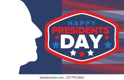 Happy Presidents Day in United States. Federal holiday in America. Celebrated in February. Patriotic american elements. Poster, banner and background. Vector illustration