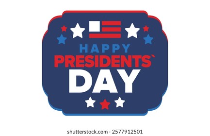 Happy Presidents Day in United States. Federal holiday in America. Celebrated in February. Patriotic american elements. Poster, banner and background. Vector illustration