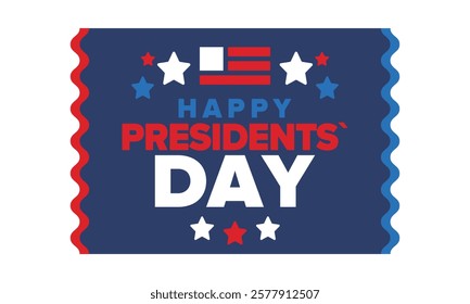 Happy Presidents Day in United States. Federal holiday in America. Celebrated in February. Patriotic american elements. Poster, banner and background. Vector illustration