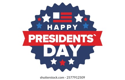 Happy Presidents Day in United States. Federal holiday in America. Celebrated in February. Patriotic american elements. Poster, banner and background. Vector illustration