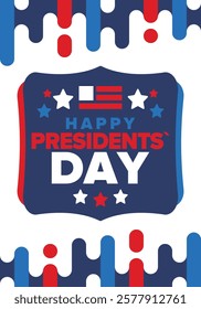 Happy Presidents Day in United States. Federal holiday in America. Celebrated in February. Patriotic american elements. Poster, banner and background. Vector illustration