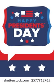 Happy Presidents Day in United States. Federal holiday in America. Celebrated in February. Patriotic american elements. Poster, banner and background. Vector illustration