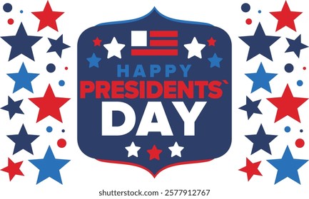 Happy Presidents Day in United States. Federal holiday in America. Celebrated in February. Patriotic american elements. Poster, banner and background. Vector illustration