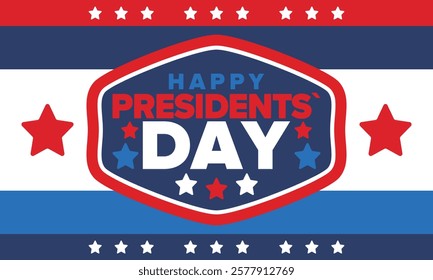 Happy Presidents Day in United States. Federal holiday in America. Celebrated in February. Patriotic american elements. Poster, banner and background. Vector illustration