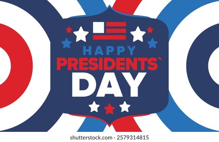 Happy Presidents Day in United States. Federal holiday in America. Celebrated in February. Patriotic american elements. Poster, banner and background. Vector illustration