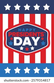 Happy Presidents Day in United States. Federal holiday in America. Celebrated in February. Patriotic american elements. Poster, banner and background. Vector illustration