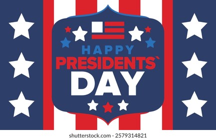 Happy Presidents Day in United States. Federal holiday in America. Celebrated in February. Patriotic american elements. Poster, banner and background. Vector illustration