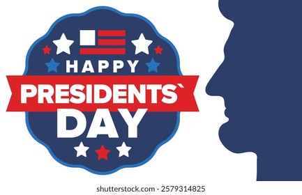 Happy Presidents Day in United States. Federal holiday in America. Celebrated in February. Patriotic american elements. Poster, banner and background. Vector illustration