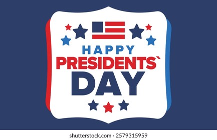 Happy Presidents Day in United States. Federal holiday in America. Celebrated in February. Patriotic american elements. Poster, banner and background. Vector illustration