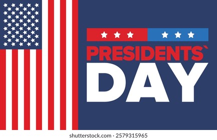 Happy Presidents Day in United States. Federal holiday in America. Celebrated in February. Patriotic american elements. Poster, banner and background. Vector illustration