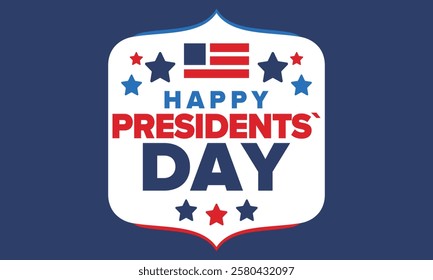 Happy Presidents Day in United States. Federal holiday in America. Celebrated in February. Patriotic american elements. Poster, banner and background. Vector illustration