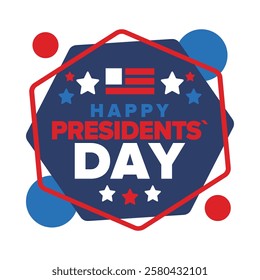 Happy Presidents Day in United States. Federal holiday in America. Celebrated in February. Patriotic american elements. Poster, banner and background. Vector illustration