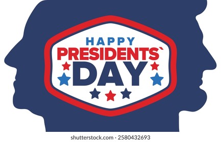 Happy Presidents Day in United States. Federal holiday in America. Celebrated in February. Patriotic american elements. Poster, banner and background. Vector illustration