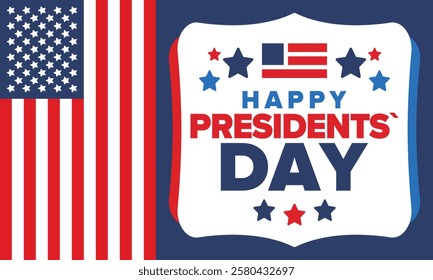 Happy Presidents Day in United States. Federal holiday in America. Celebrated in February. Patriotic american elements. Poster, banner and background. Vector illustration