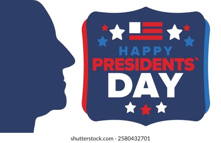 Happy Presidents Day in United States. Federal holiday in America. Celebrated in February. Patriotic american elements. Poster, banner and background. Vector illustration