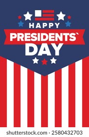 Happy Presidents Day in United States. Federal holiday in America. Celebrated in February. Patriotic american elements. Poster, banner and background. Vector illustration