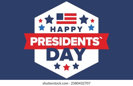 Happy Presidents Day in United States. Federal holiday in America. Celebrated in February. Patriotic american elements. Poster, banner and background. Vector illustration