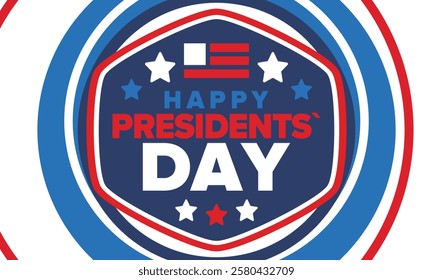 Happy Presidents Day in United States. Federal holiday in America. Celebrated in February. Patriotic american elements. Poster, banner and background. Vector illustration