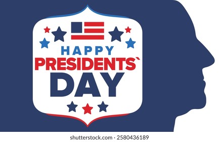 Happy Presidents Day in United States. Federal holiday in America. Celebrated in February. Patriotic american elements. Poster, banner and background. Vector illustration