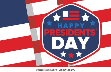 Happy Presidents Day in United States. Federal holiday in America. Celebrated in February. Patriotic american elements. Poster, banner and background. Vector illustration