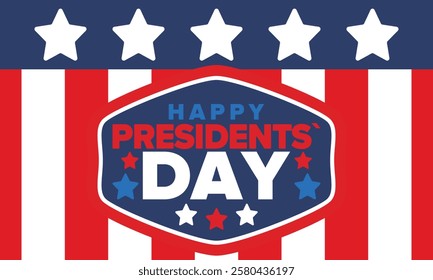 Happy Presidents Day in United States. Federal holiday in America. Celebrated in February. Patriotic american elements. Poster, banner and background. Vector illustration