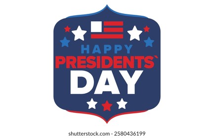 Happy Presidents Day in United States. Federal holiday in America. Celebrated in February. Patriotic american elements. Poster, banner and background. Vector illustration