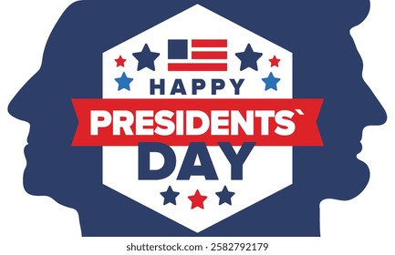 Happy Presidents Day in United States. Federal holiday in America. Celebrated in February. Patriotic american elements. Poster, banner and background. Vector illustration