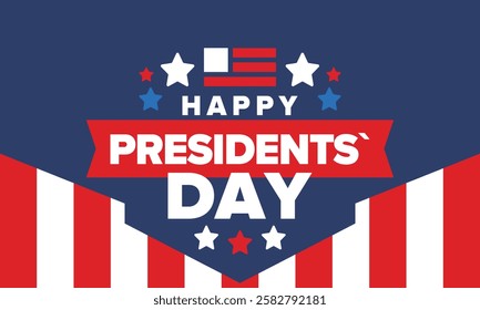 Happy Presidents Day in United States. Federal holiday in America. Celebrated in February. Patriotic american elements. Poster, banner and background. Vector illustration