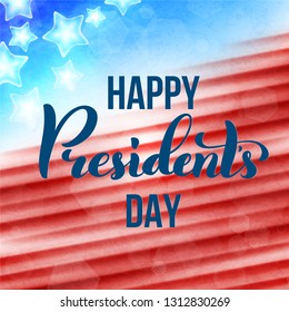 Happy Presidents Day in USA card. Template poster with handwritten lettering. Vector illustration.