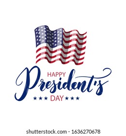 Happy Presidents day. USA holiday greeting card with american national flag and lettering