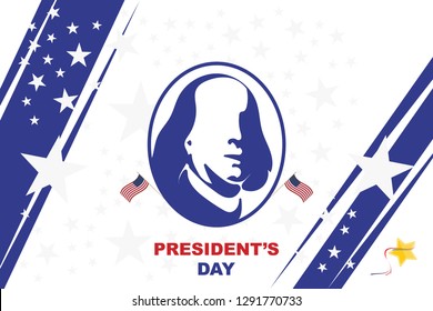 Happy Presidents Day of USA. Template design element with portrait of the president and USA flag.